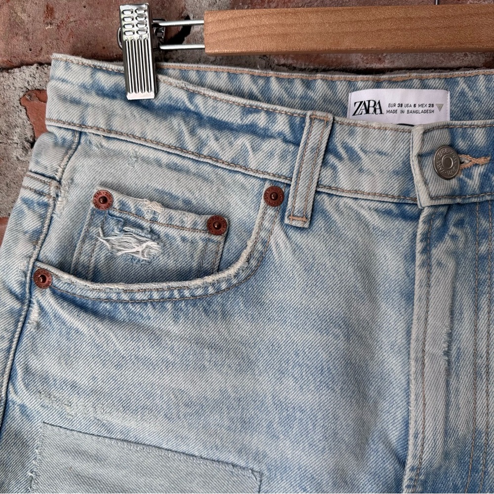 Zara | Mid Rise Denim Patch Short - Picture 7 of 10